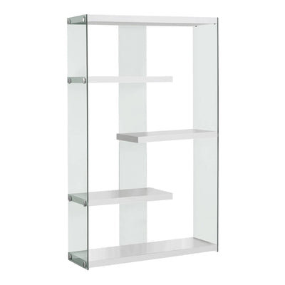 Monarch Specialties 60 Inch Modern Glass Sided Bookcase with 4 Shelves, White