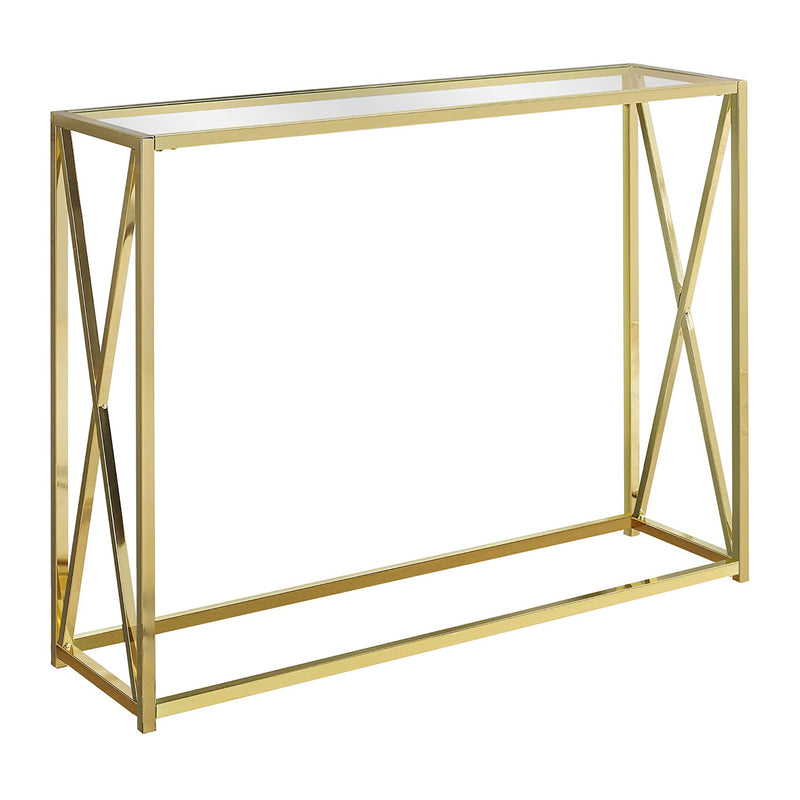 Monarch Specialties 42.25" Modern Glass Top Console Accent Table, Gold(Open Box)