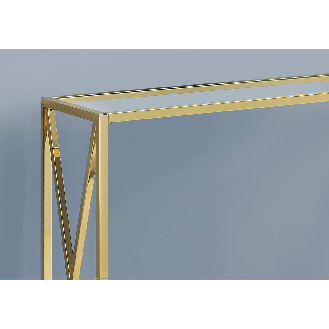 Monarch Specialties 42.25 Inch Modern Glass Top Metal Console Accent Table, Gold