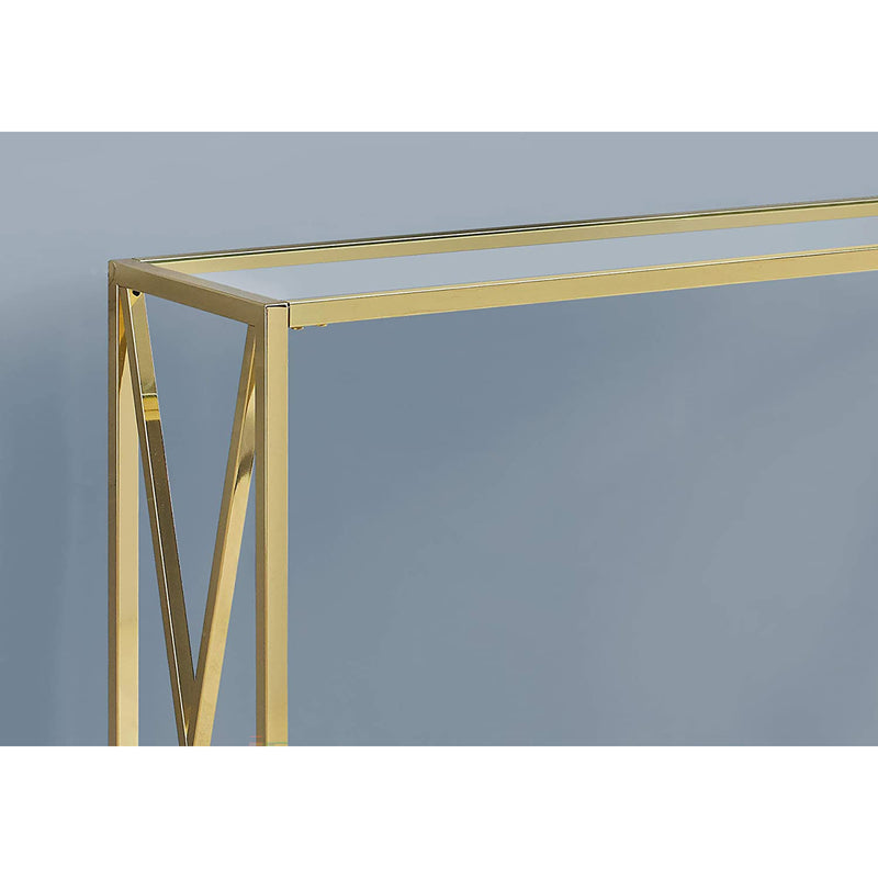 Monarch Specialties 42.25" Modern Glass Top Console Accent Table, Gold(Open Box)