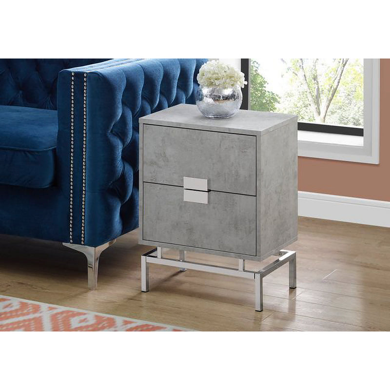 Monarch Specialties 24 Inch Rectangular Accent Table with Drawers, Gray & Chrome