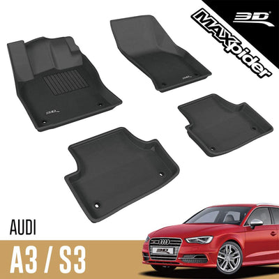3D MAXpider Kagu Series Custom Floor Mat Liner Set, 2015-2020 Audi A3/S3, Black