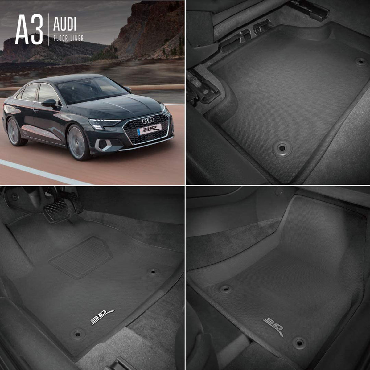3D MAXpider Kagu Series Custom Floor Mat Liner Set, 2015-2020 Audi A3/S3, Black
