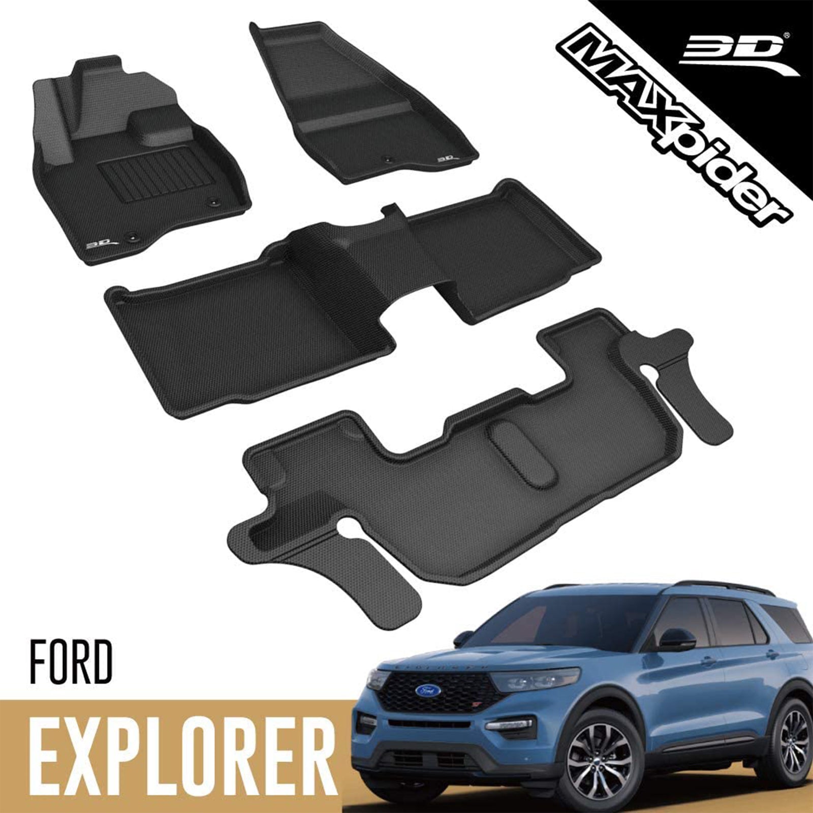 3D MAXpider Series Custom Floor Mat Liner Set for 17-19 Ford Explorer(For Parts) - VMInnovations