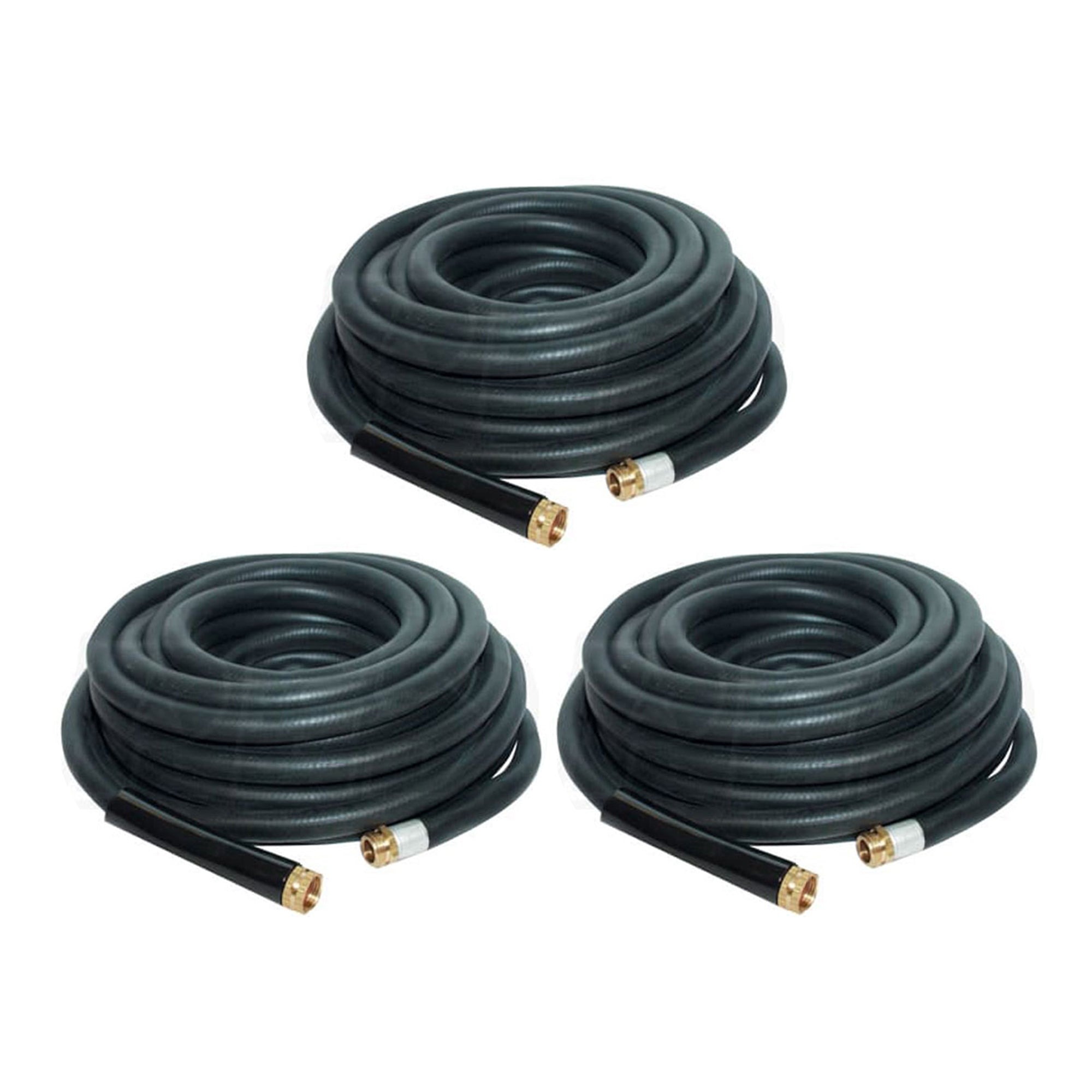 Apache 75 Foot Industrial Rubber Garden Water Hose with Brass Fittings (3 Pack) - VMInnovations