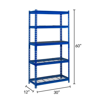 Muscle Rack 60 Inch 5 Tier Boltless Adjustable Steel Shelving Storage Unit, Blue
