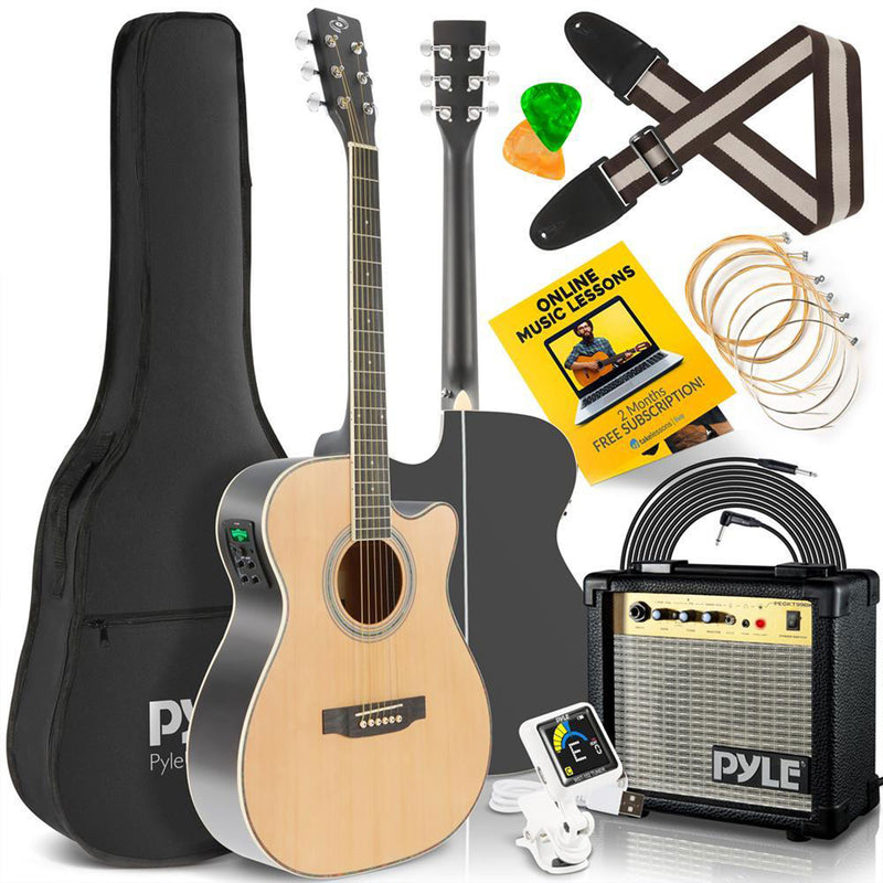 Pyle Electric Acoustic Cutaway Full Scale Wood Guitar Kit w/ Amplifier(Open Box)