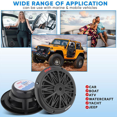 Pyle 6.5" 200 Watt 2-Way Full Range Stereo Marine Speakers, Black, Set(Open Box) - VMInnovations