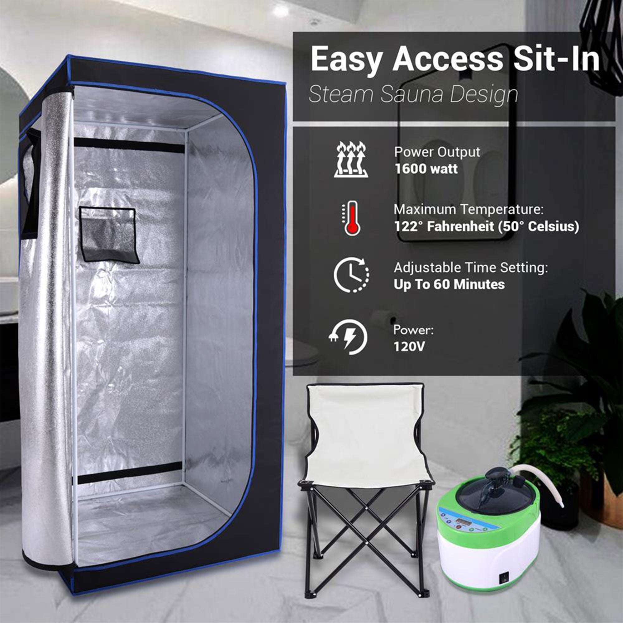 SereneLife Portable Full Size Personal Home Spa Steam Sauna w/ Remote (Open Box)