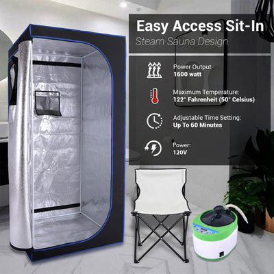 SereneLife Portable Full Size Personal Home Spa Steam Sauna w/ Remote (Open Box)