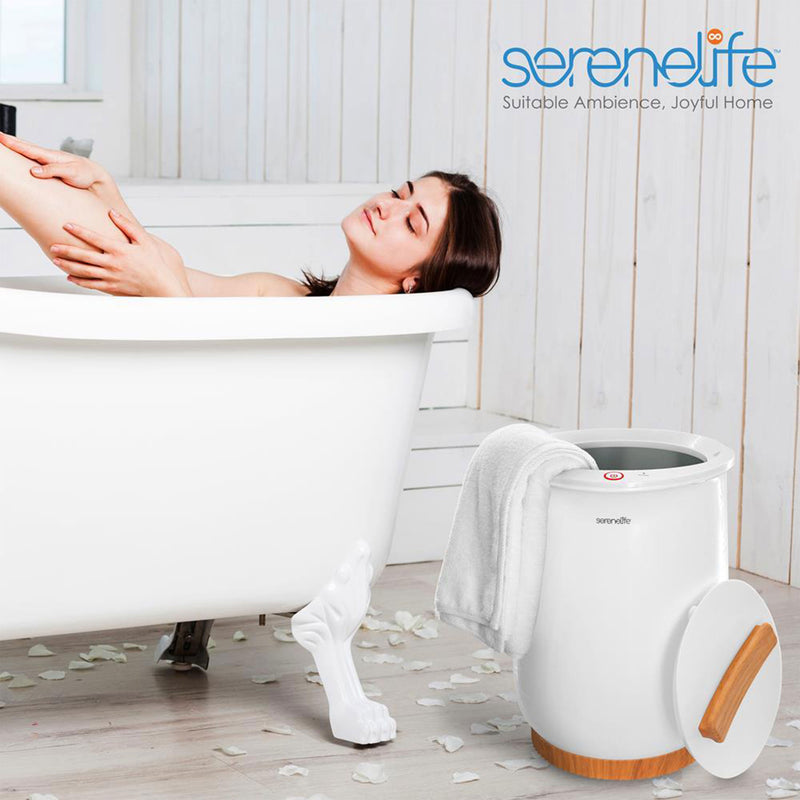 SereneLife Luxury Electric Bathroom Spa Bucket Towel Warmer for Bathrobes, White