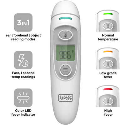 Black and Decker BDXTMB100 3 in 1 Infrared Forehead, Ear, & Object Thermometer - VMInnovations