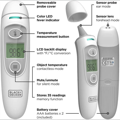 Black and Decker 3 in 1 Infrared Forehead, Ear, & Object Thermometer (Open Box) - VMInnovations