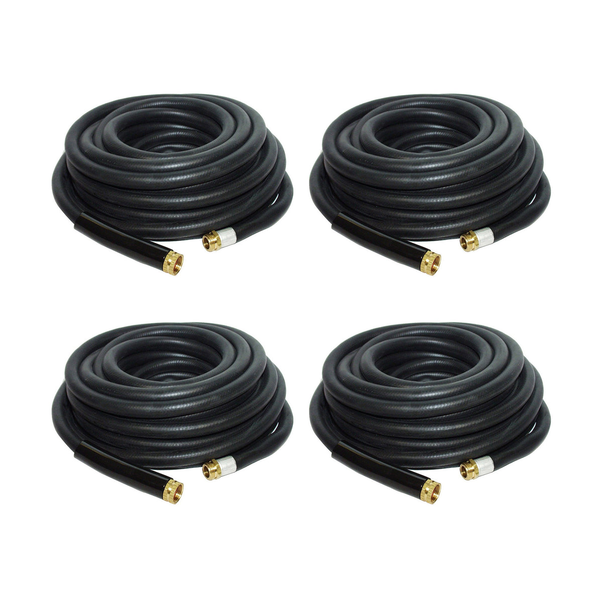 Apache 50 Foot Industrial Rubber Garden Water Hoses with Brass Fittings (4 Pack)