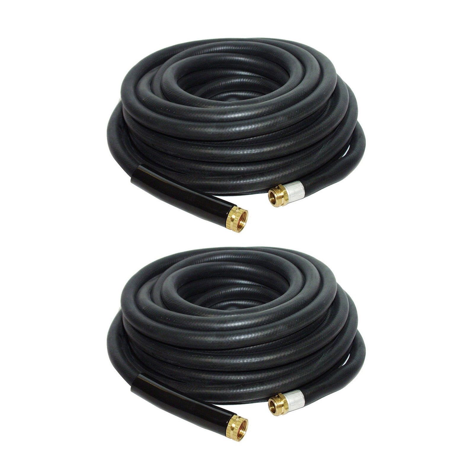 Apache 50 Foot Industrial Rubber Garden Water Hoses with Brass Fittings (2 Pack) - VMInnovations