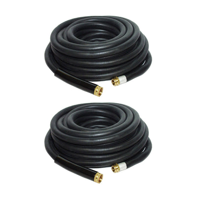 Apache 50 Foot Industrial Rubber Garden Water Hoses with Brass Fittings (2 Pack)