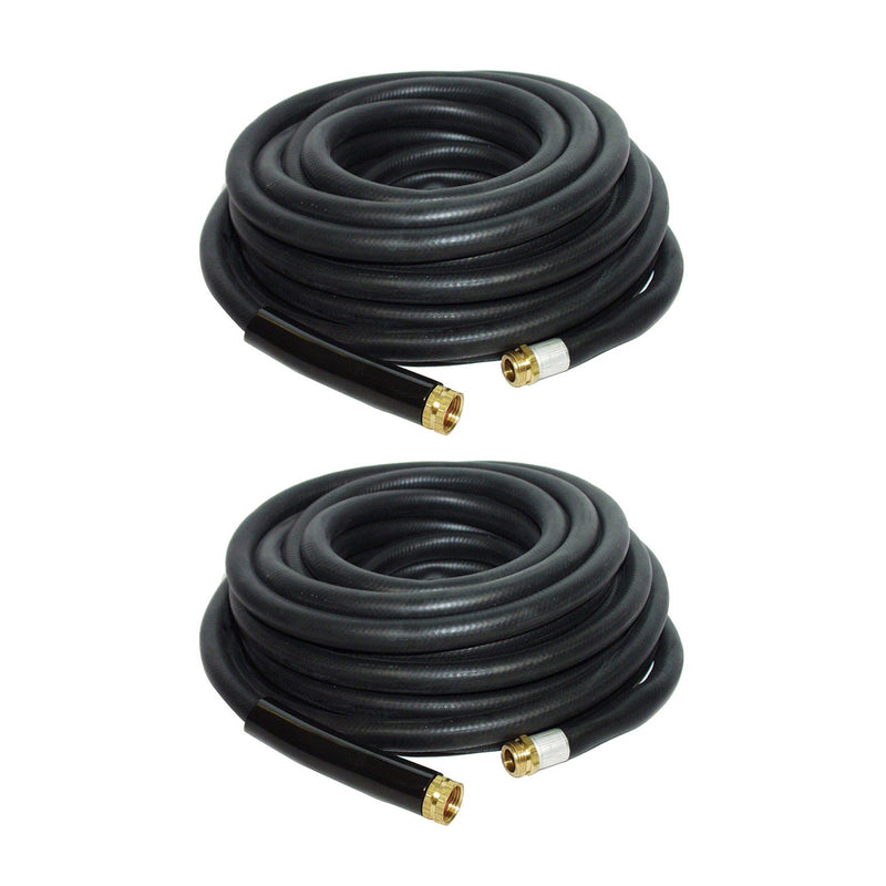 Apache 50 Foot Industrial Rubber Garden Water Hoses with Brass Fittings (2 Pack)