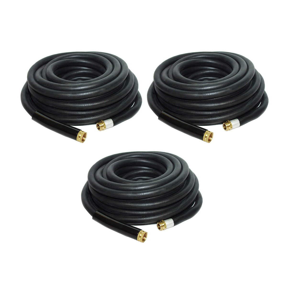 Apache 50 Foot Industrial Rubber Garden Water Hoses with Brass Fittings (3 Pack)