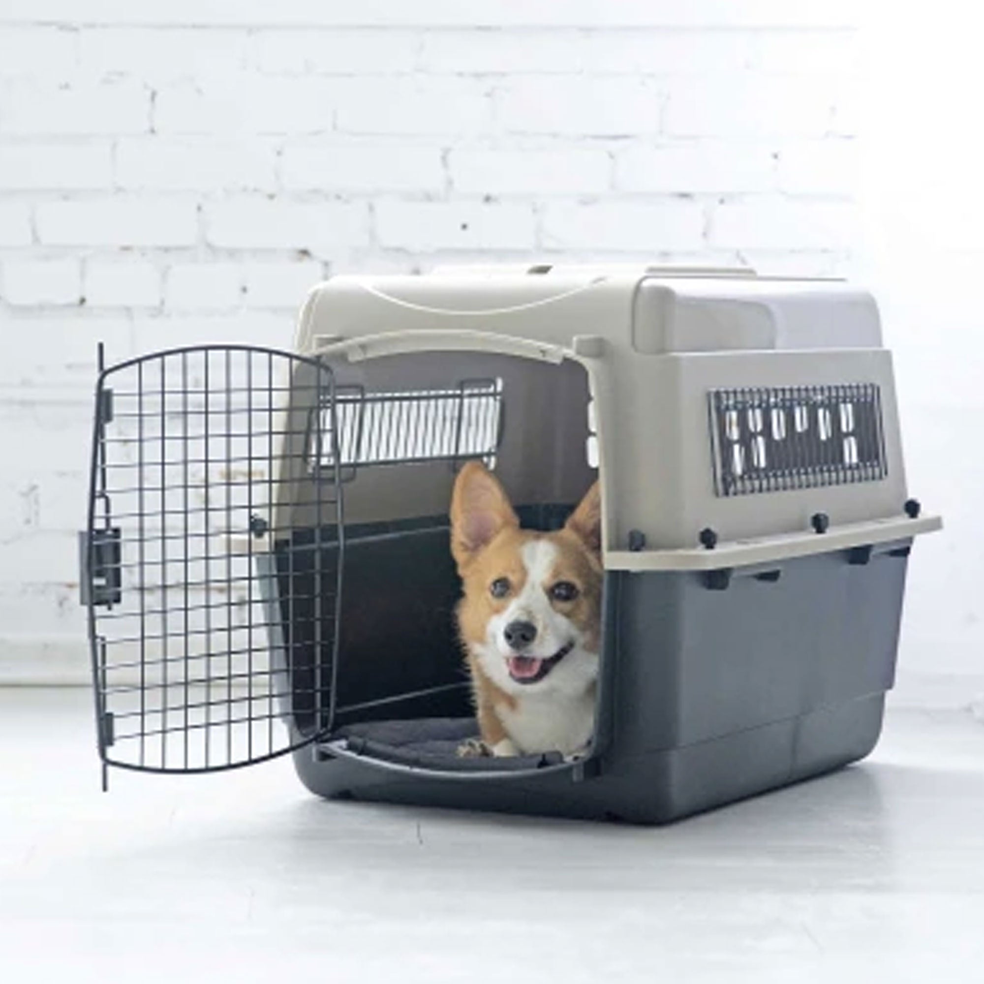 Petmate Ultra Vari 28 Inch Hard Sided Travel Crate Carrier Kennel, Taupe & Black