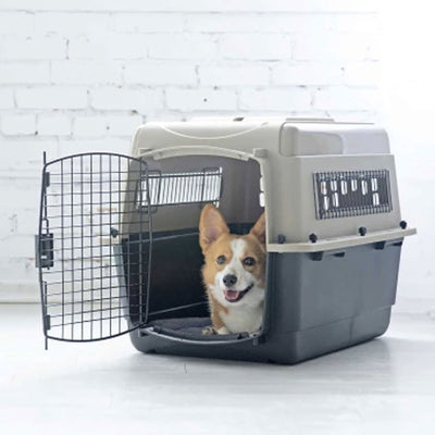 Petmate Ultra Vari 28 Inch Hard Sided Travel Crate Carrier Kennel, Taupe & Black