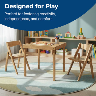 Stackmore Juvenile Kids Folding 3 Pc Wood Table and Chair Furniture Set (Used)