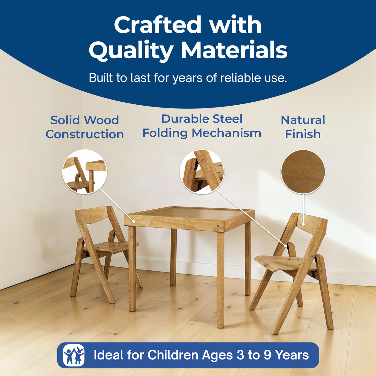 Stackmore Juvenile Kids Folding 3 Pc Wood Table and Chair Furniture Set (Used)