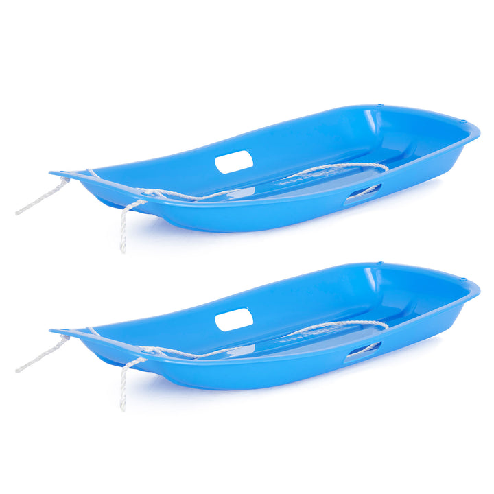 Slippery Racer Downhill Sprinter Kids Plastic Toboggan Snow Sled, Blue (2 Pack)