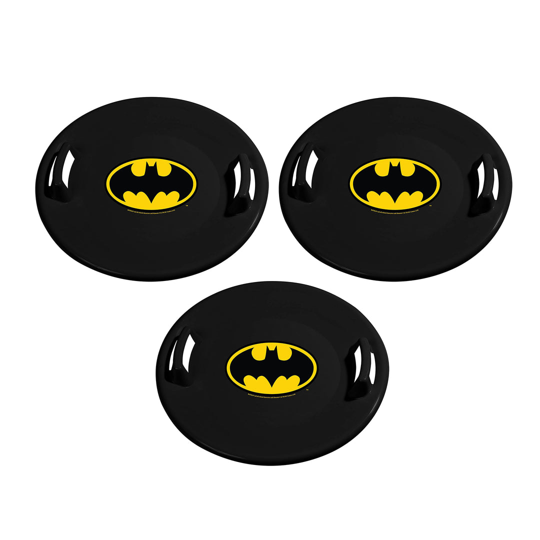 Slippery Racer Downhill Pro Batman Plastic Saucer Disc Snow Sled, Black (3 Pack)