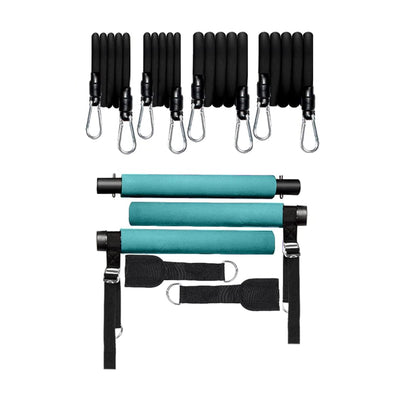MALOOW Portable Pilates Bar w/ Adjustable Resistance Bands and Travel Bag, Blue