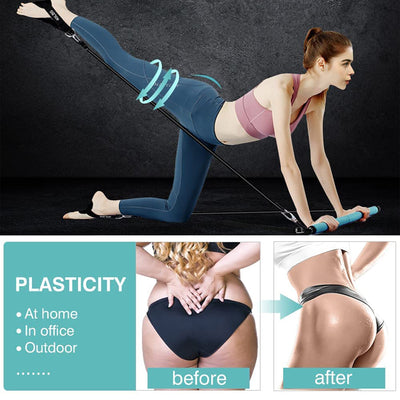 MALOOW Portable Pilates Bar w/ Adjustable Resistance Bands and Travel Bag, Blue