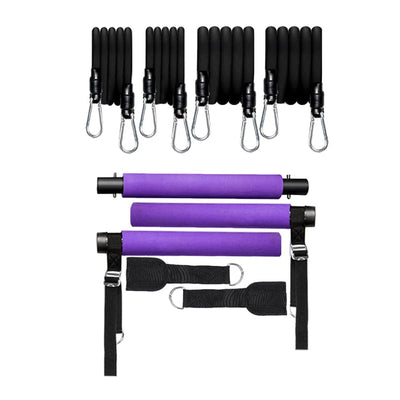 Portable Pilates Bar w/ Adjustable Resistance Bands & Travel Bag, Purple (Used)