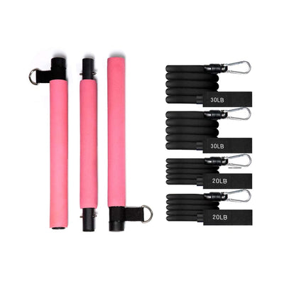 MALOOW Portable Pilates Bar with Resistance Bands & Travel Bag, Pink (Open Box)