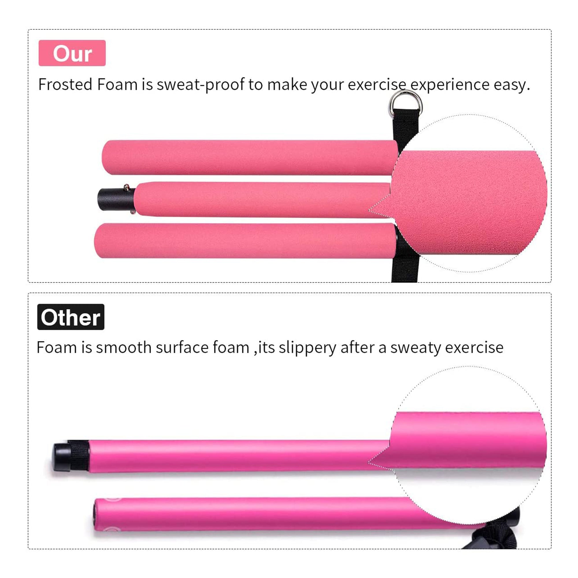 MALOOW Portable Pilates Bar with Resistance Bands & Travel Bag, Pink (Open Box)