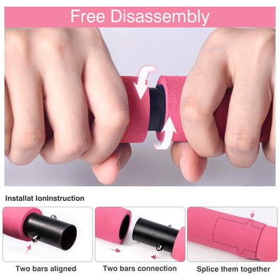 MALOOW Portable Pilates Bar with Resistance Bands & Travel Bag, Pink (Open Box)