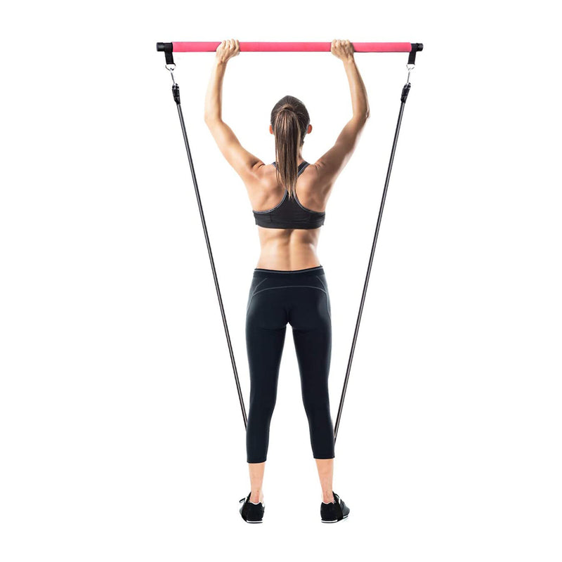 MALOOW Portable Pilates Bar with Resistance Bands & Travel Bag, Pink (Open Box)