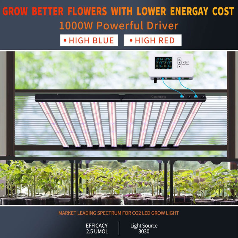 Carambola CB1000 47 x 43 Inch CO2 Pro 1,000 W Broad Spectrum LED Growing Light