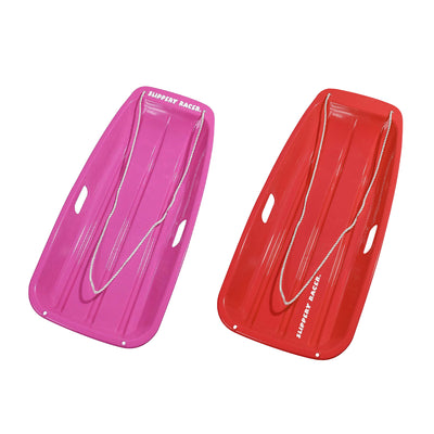 Slippery Racer Downhill Sprinter Toboggan Snow Sled 2 Pack, 1 Pink and 1 Red