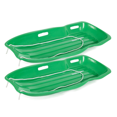 Slippery Racer Downhill Xtreme Kids Plastic Toboggan Snow Sled, Green (2 Pack)