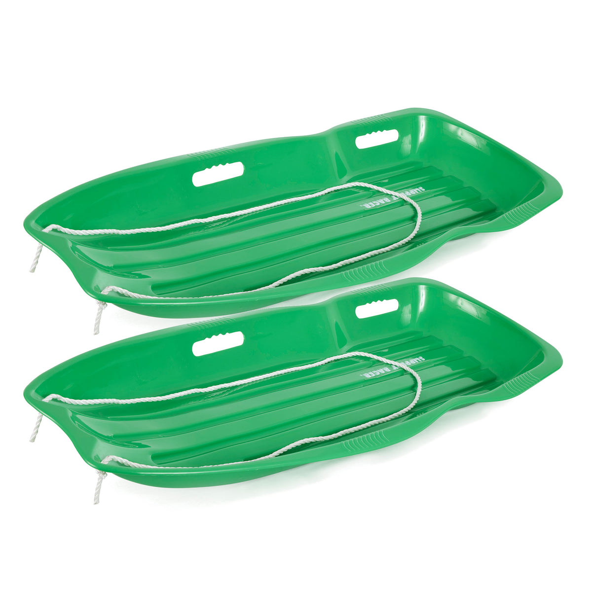 Slippery Racer Downhill Xtreme Kids Plastic Toboggan Snow Sled, Green (2 Pack)
