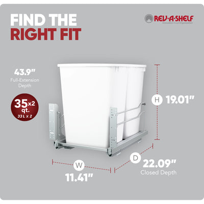 Rev-A-Shelf Double Pullout Trash Cans 35 qt. with Soft-close, 53WC-1835SCDM-211