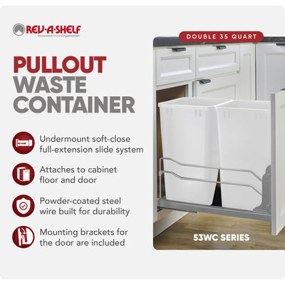 Rev-A-Shelf Double Pullout Trash Cans 35 qt. with Soft-close, 53WC-1835SCDM-211