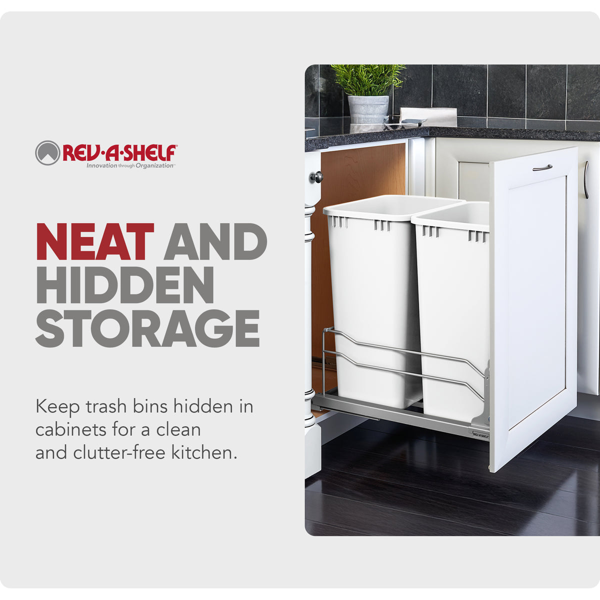 Rev-A-Shelf Double Pullout Trash Cans 50 qt. with Soft-close, 53WC-2150SCDM-211