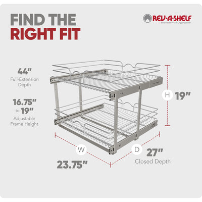 Rev-A-Shelf Pullout 2-Tier Basket Organizer for Kitchen or Vanity Cabinets, 24 x 22 In, 5WB2-2422-CR-1