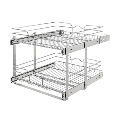 Rev-A-Shelf Pullout 2-Tier Basket Organizer for Kitchen or Vanity Cabinets, 24 x 22 In, 5WB2-2422-CR-1