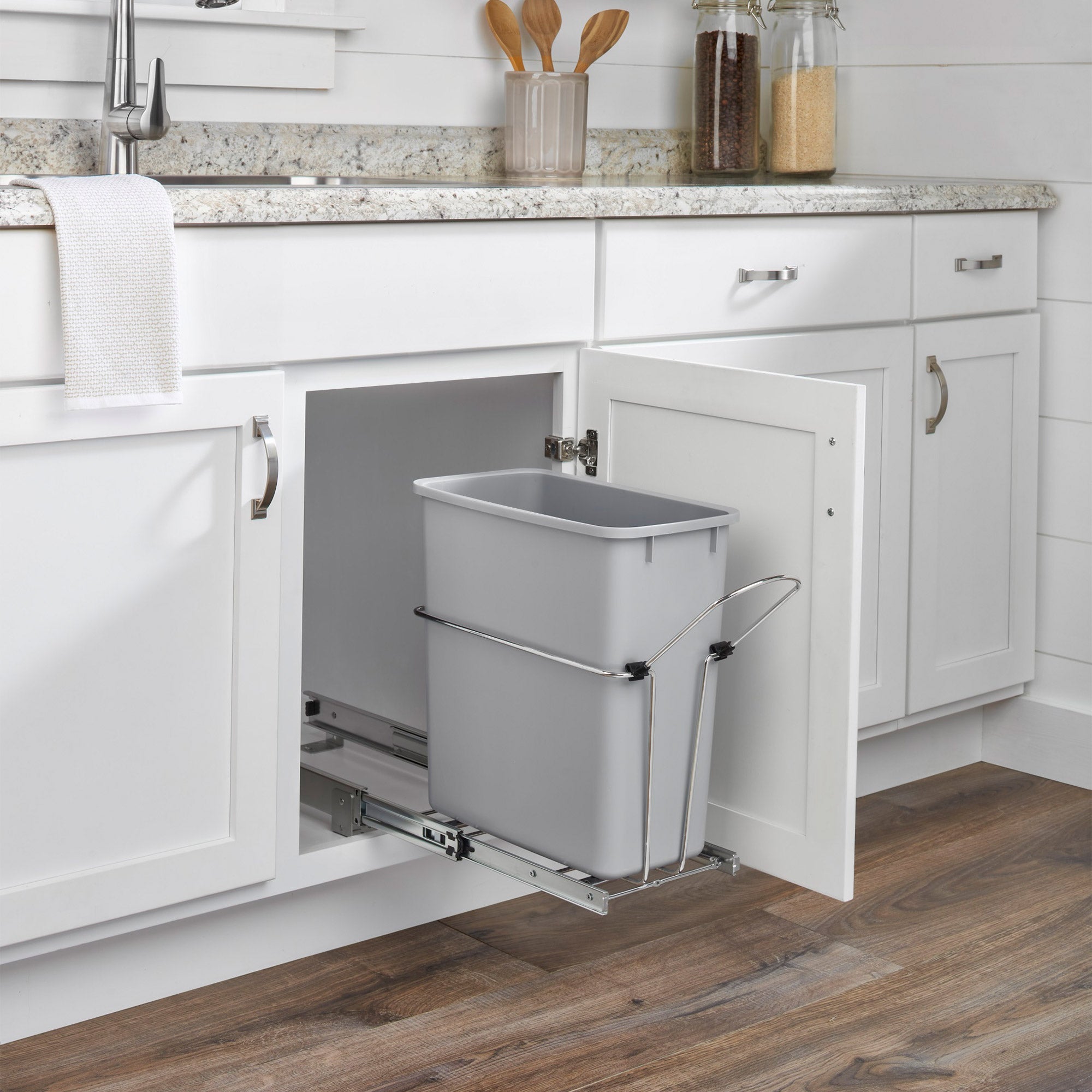Rev-A-Shelf 20 qt. Universal Waste Container with Rear Basket, RUKD-1420RB-1
