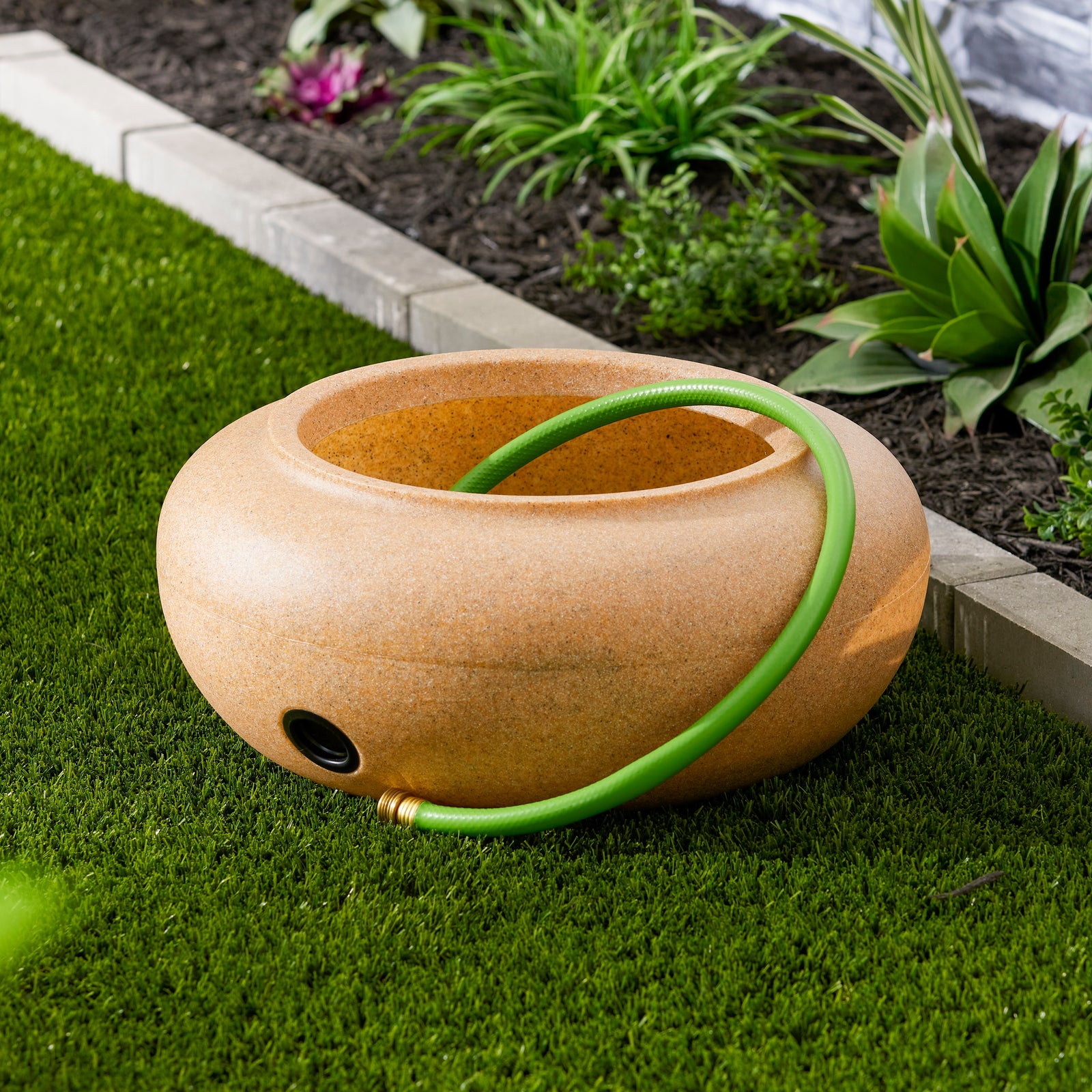 HC Companies 21 In Decorative Plastic Outdoor Garden Hose Storage Pot, Orange - VMInnovations