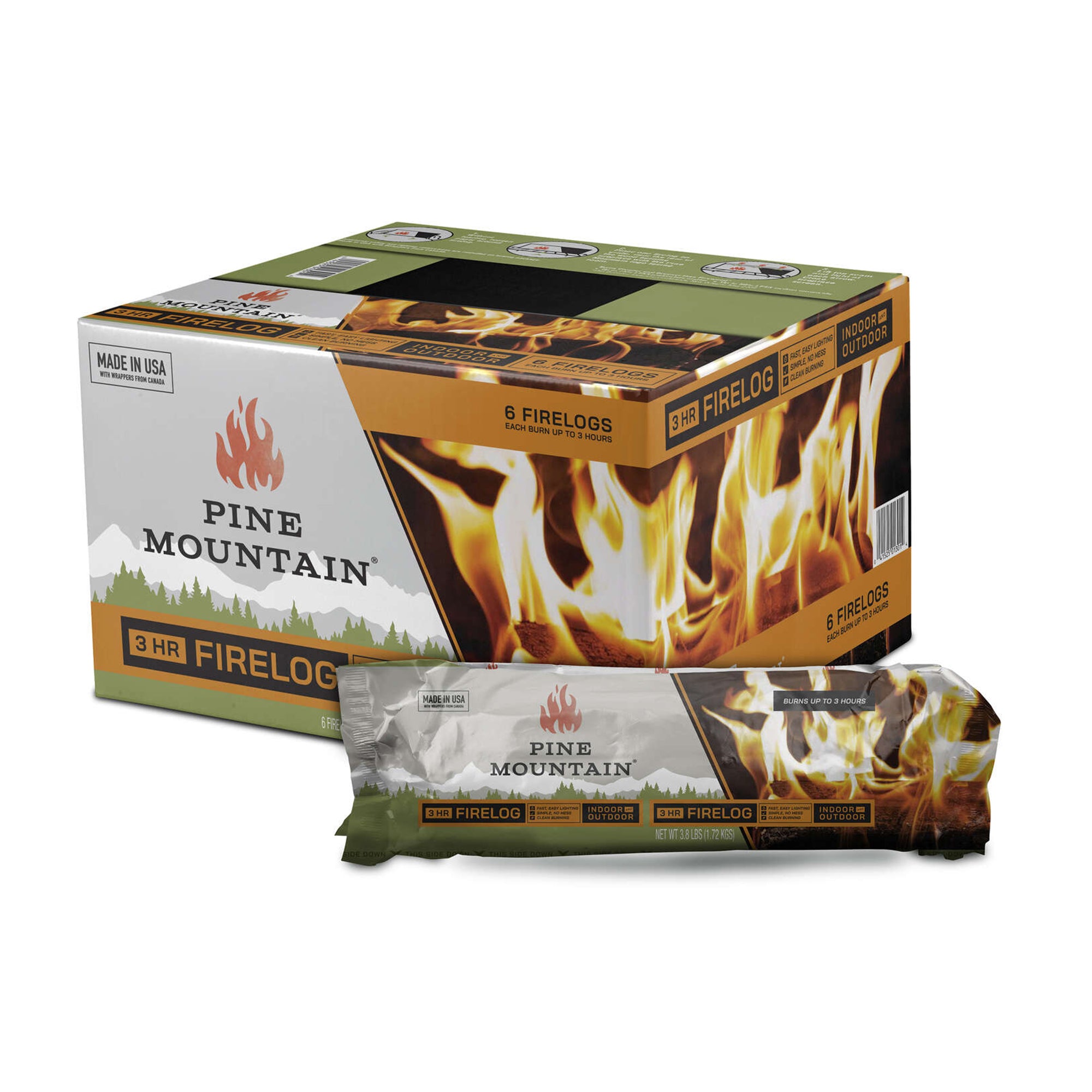 Pine Mountain Clean Burn Outdoor Pit Indoor Fireplace Starter Firelogs, 6 Pack