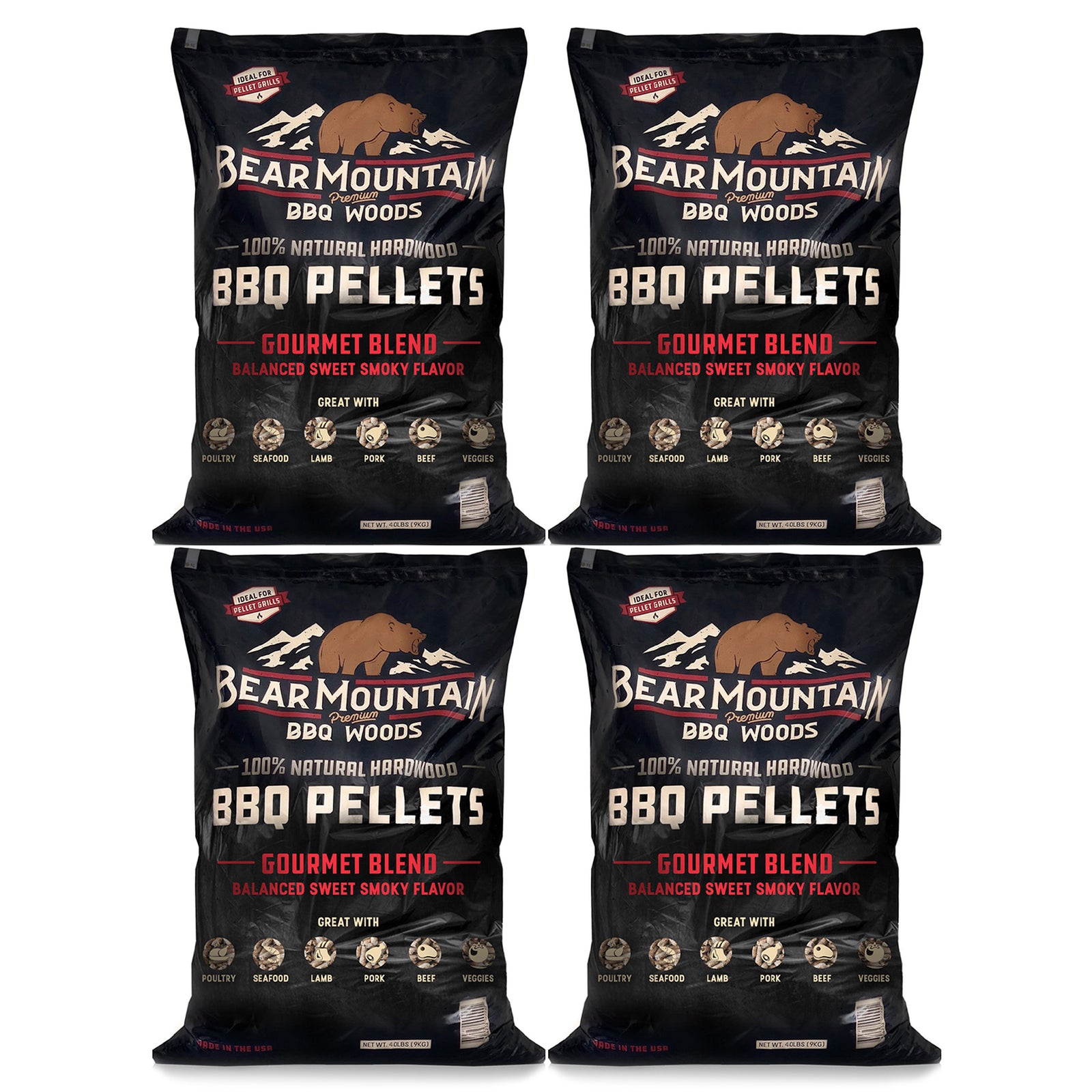 Bear Mountain BBQ All-Natural Hardwood Gourmet Smoker Pellets, 40 lbs (4 Pack) - VMInnovations
