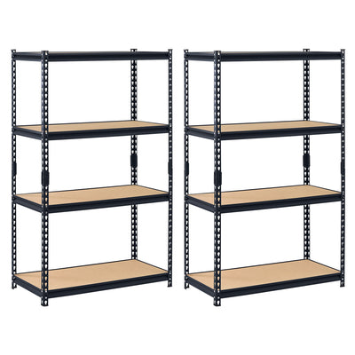 Edsal Adjustable 4 Shelf Black Steel Storage Organization Shelving Unit (2 Pack)