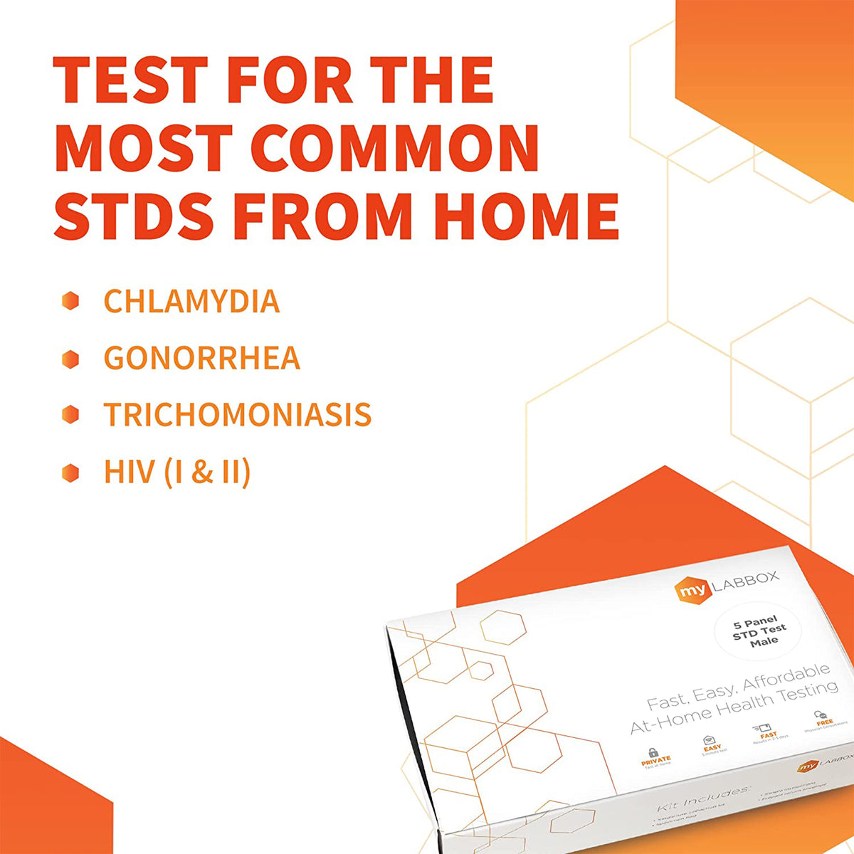 myLAB Box Safe Box Men's Health STD 5 Panel HIV Rapid Mail In At Home Test Kit - VMInnovations